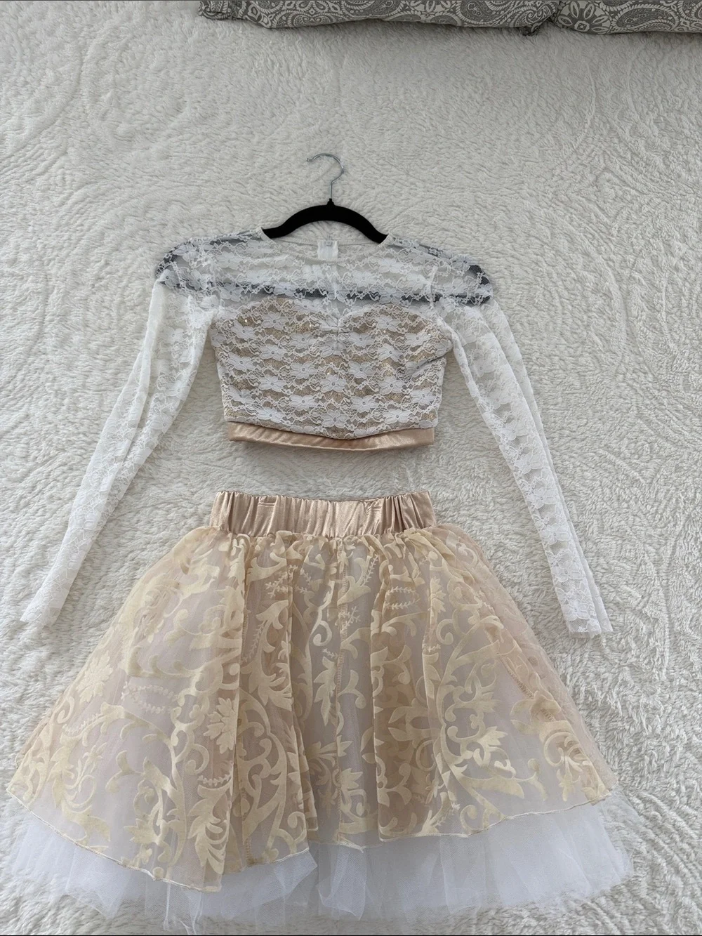 Beige Lace Overlay Tulle Skirt - Women's Elegant A-Line Skirt